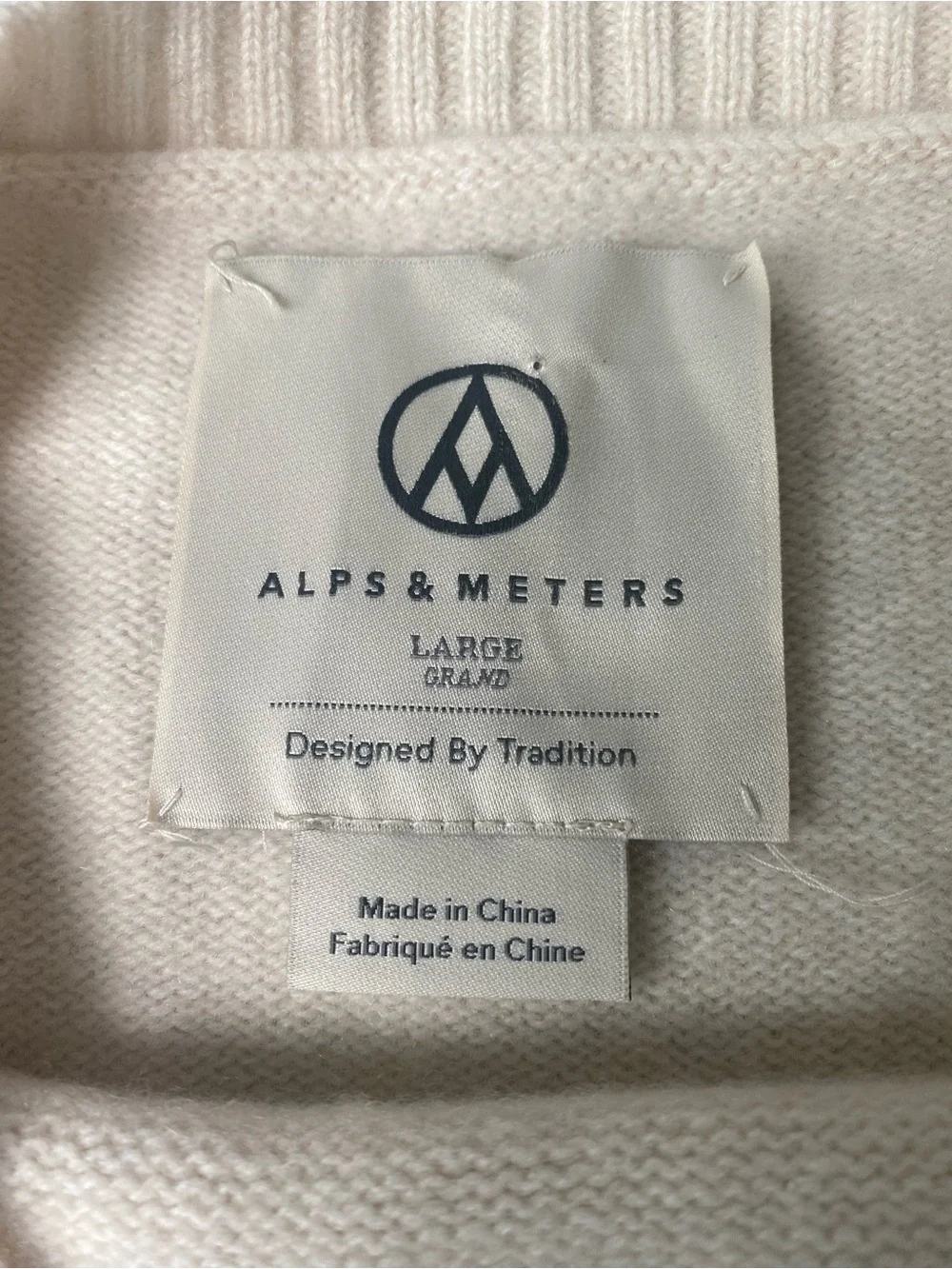 Alps & Meters Mens L Merino Wool Cashmere Ski Race Wasatch Sweater in Ivory